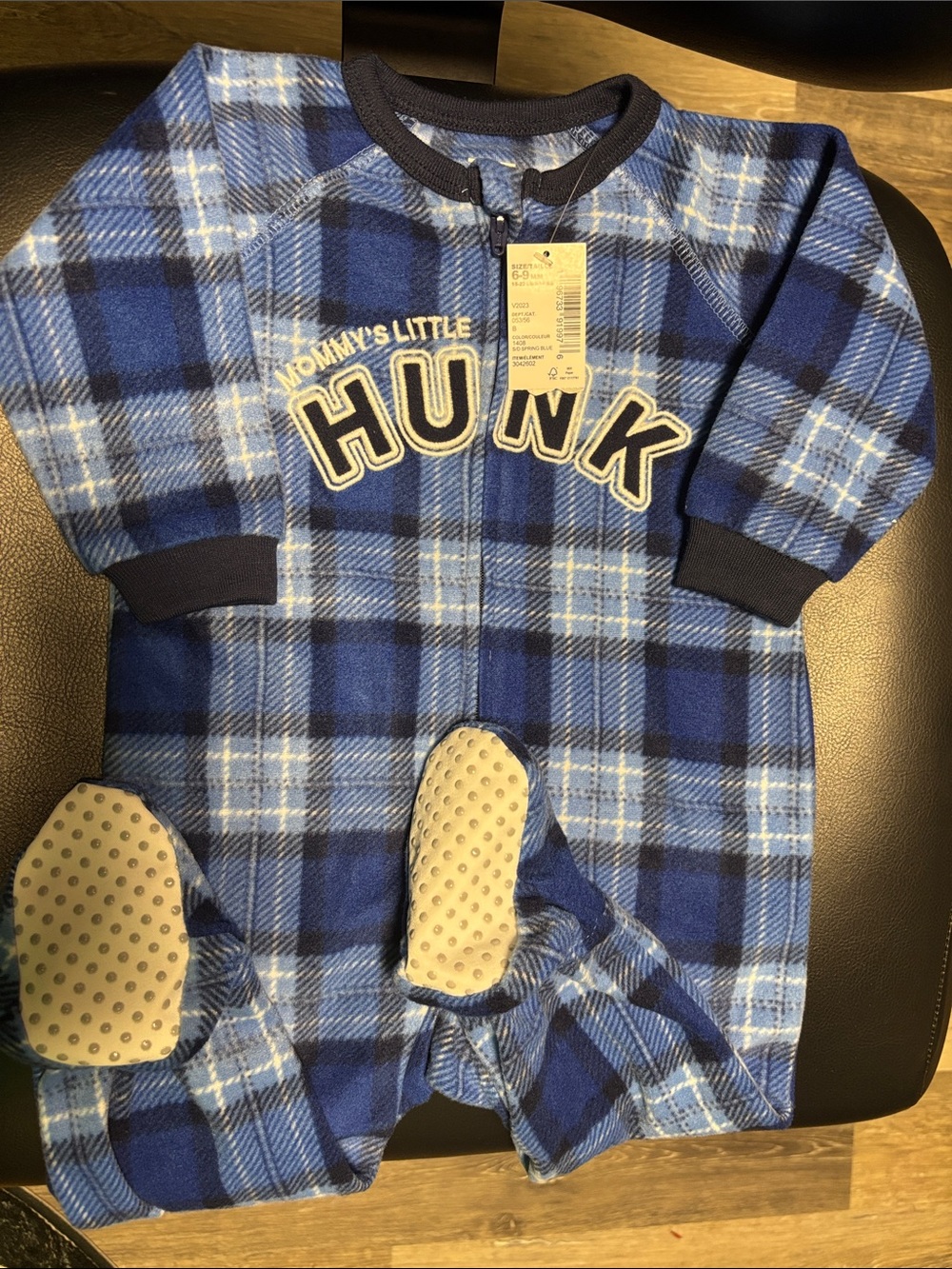 NWT The Children's Place Blue Plaid 'Hunk' Fleece Footie
